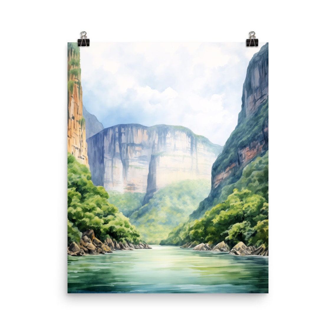 Wide River Through Towering Green Canyon Cliffs Mexico Poster