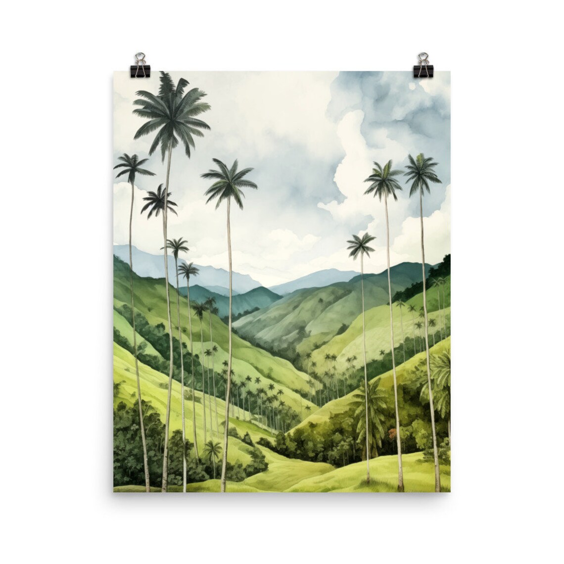 Cocora Valley Watercolor Travel Poster, Colombia Landscape