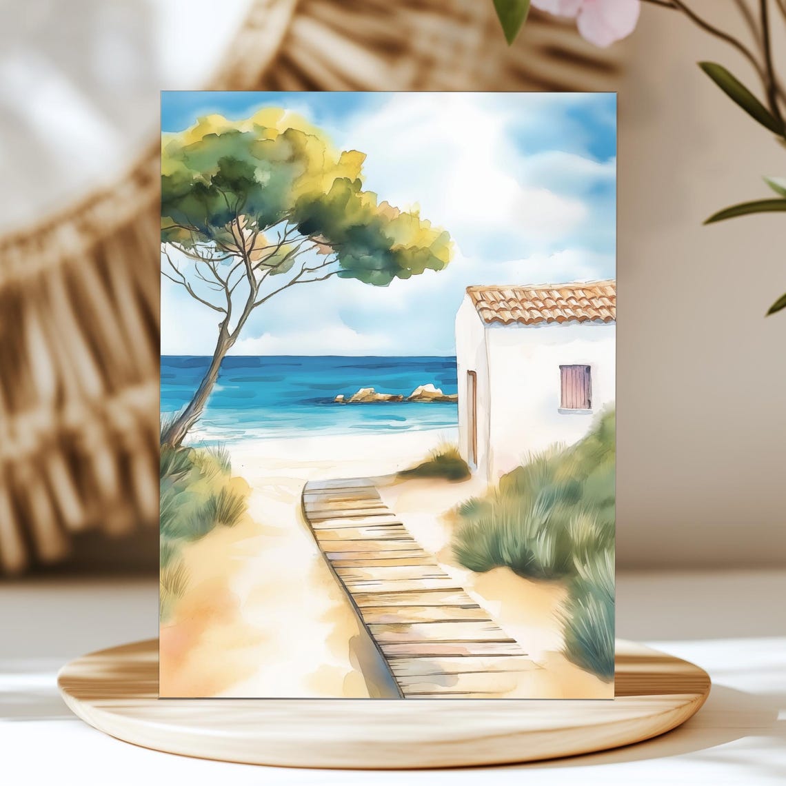 Formentera Spain Beach Boardwalk Watercolor Mediterranean Poster
