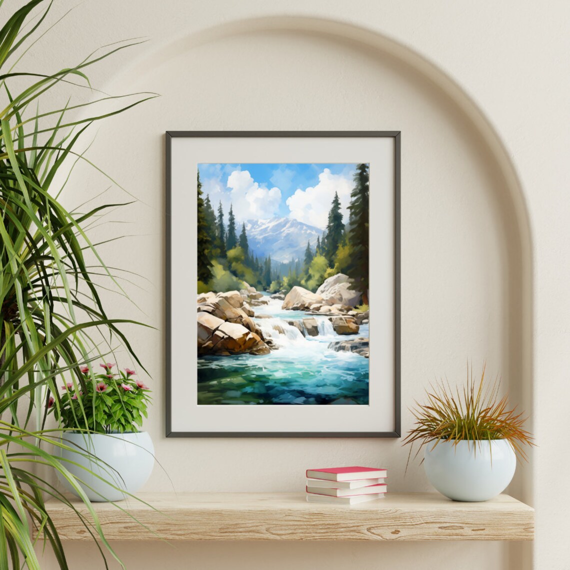 Kings Canyon Mountain River Waterfalls Scenic Watercolor Poster - Image 3