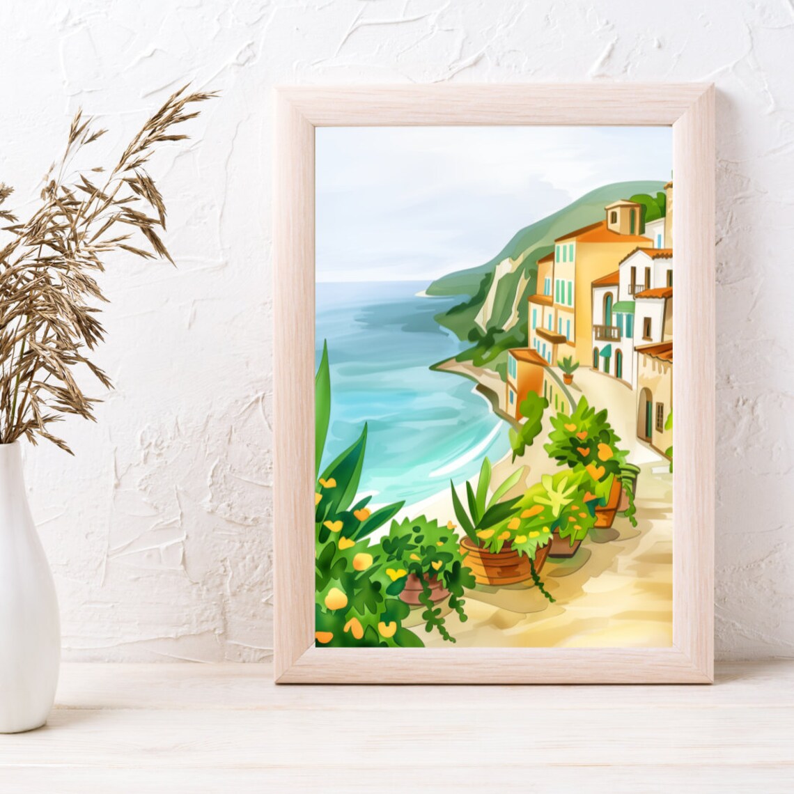 Tropea Coastal Cliff Town In Calabria Italy Watercolor Travel Poster - Image 3