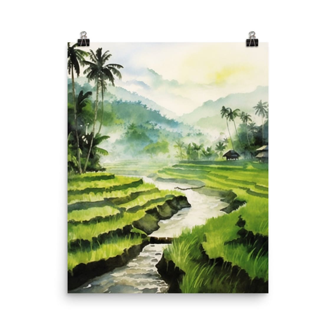 Ubud Watercolor Print, Bali Tropical Landscape Art