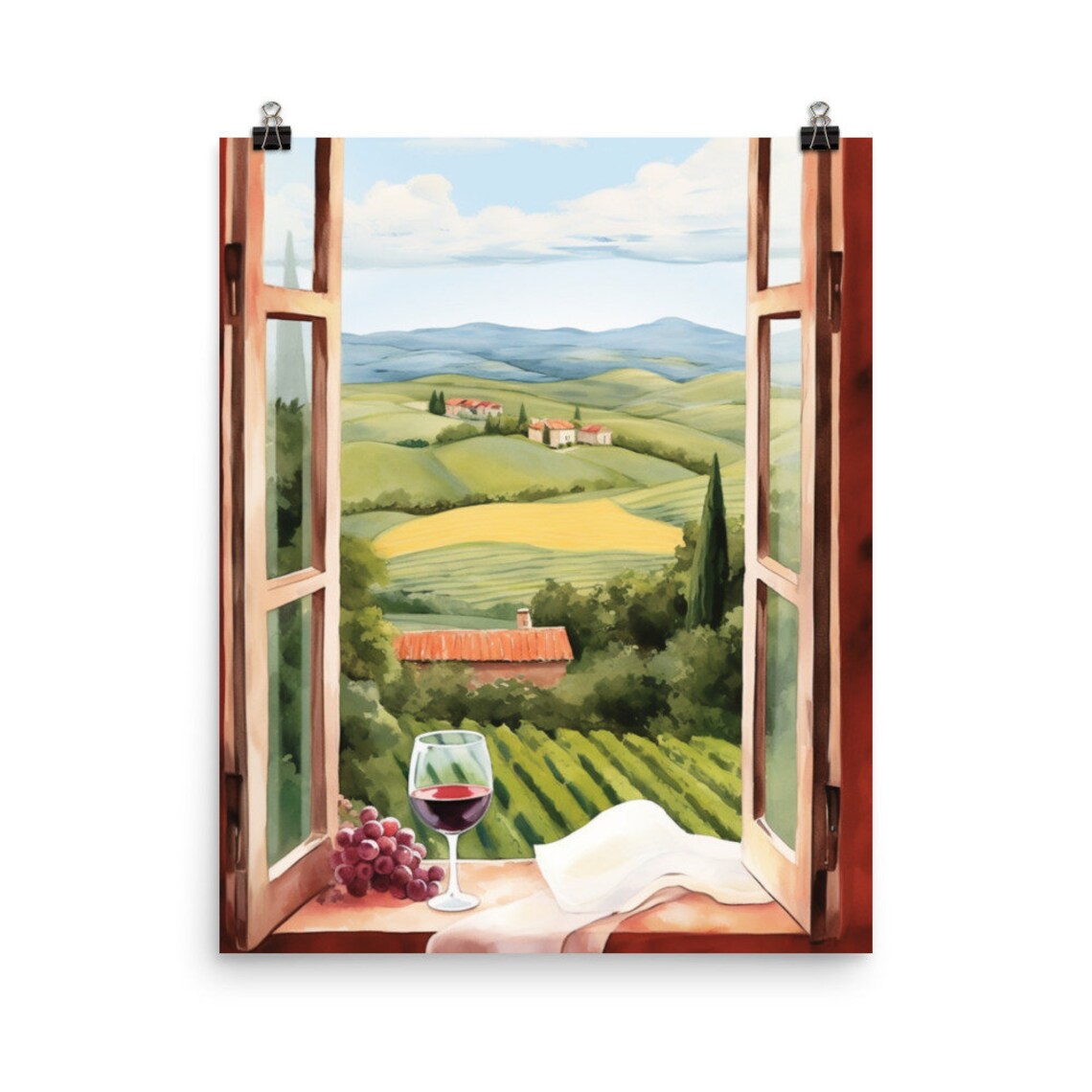 Tuscany Watercolor Travel Poster, Italian Countryside