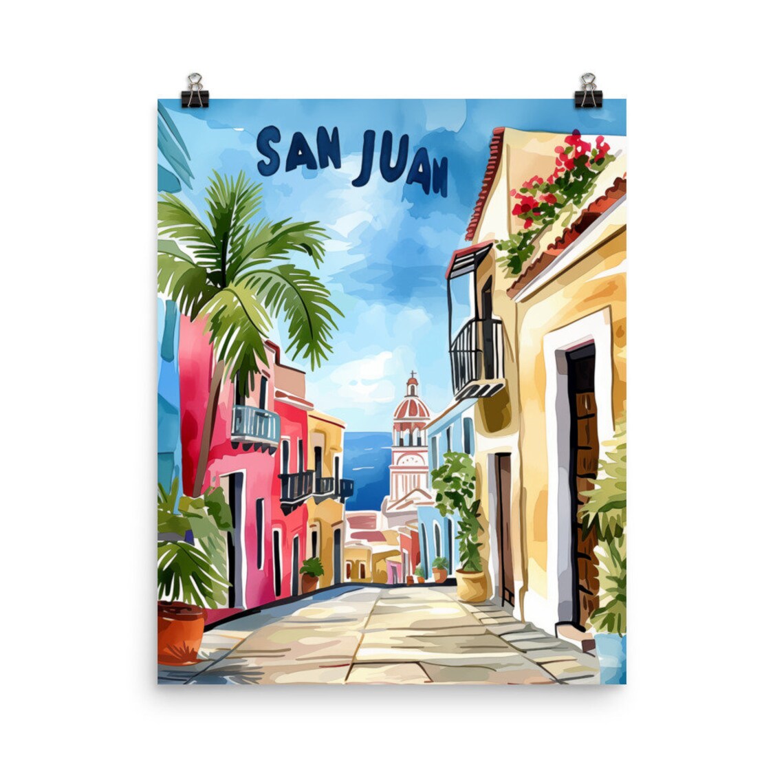 San Juan Watercolor Caribbean Island Travel Poster