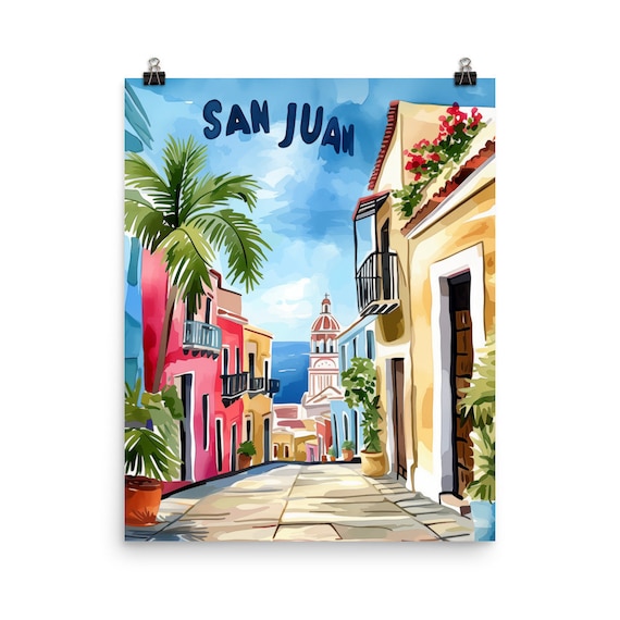 San Juan Watercolor Caribbean Island Travel Poster