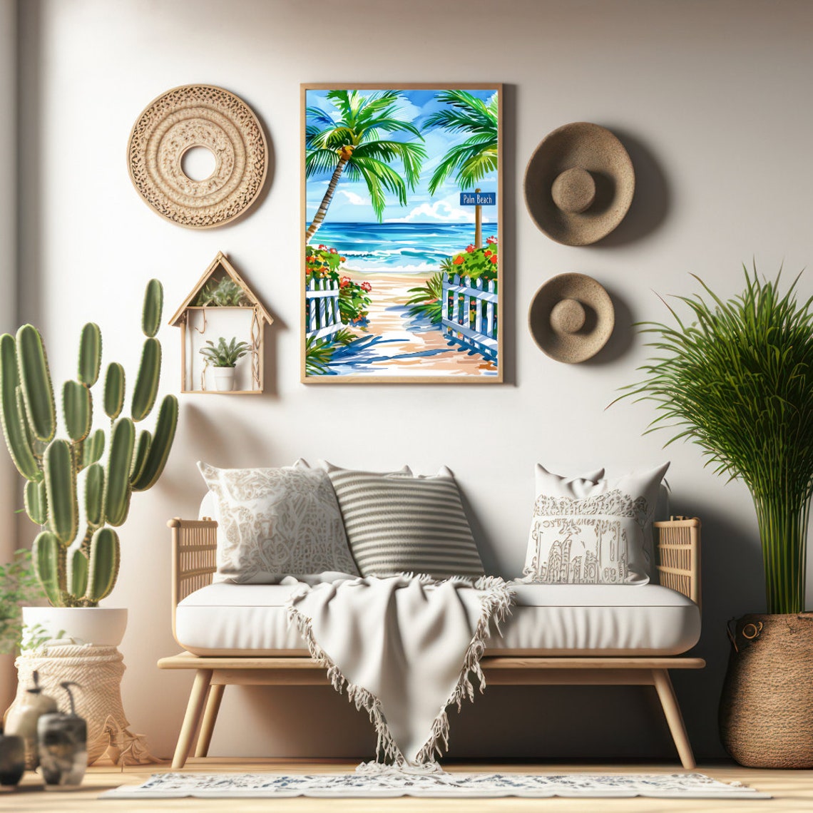 Palm Beach Sandy Path Tropical Palms Ocean View Watercolor Poster - Image 2