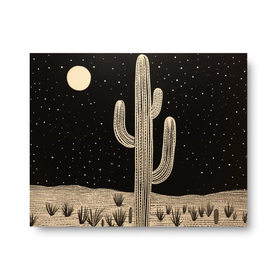 Saguaro Cactus Watercolor Art Print, Boho Western Decor