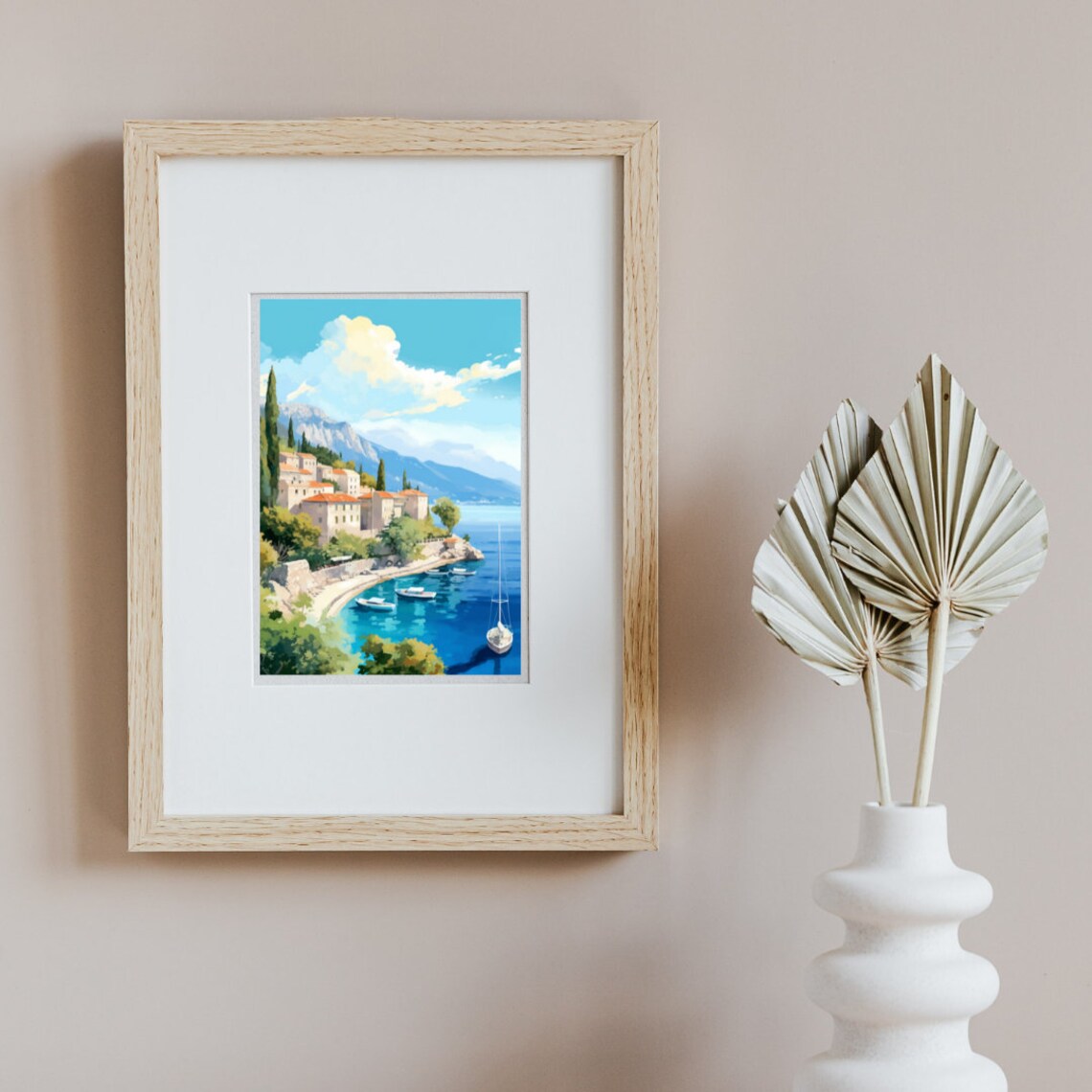 Hvar Seaside Old Town with Boats Dalmatian Coast Watercolor Poster - Image 3