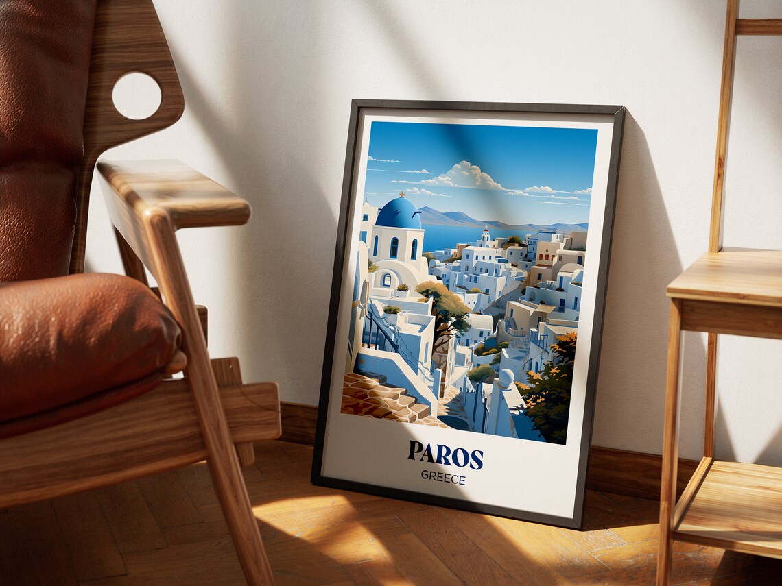 Paros and Mykonos Travel Poster, Greece Watercolor - Image 4