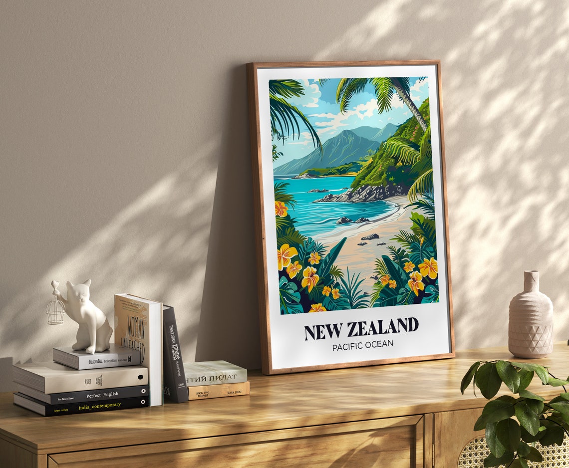 New Zealand Travel Poster Illustration New Zealand Pacific Ocean Travel Poster New Zealand - Image 4