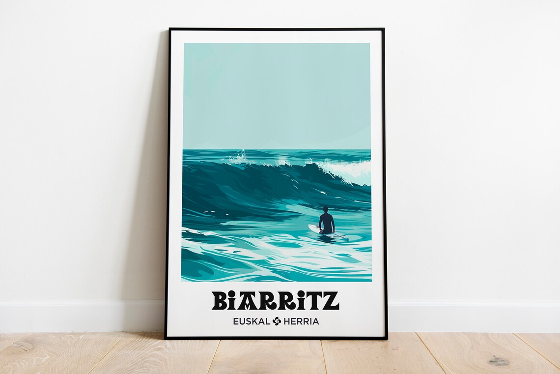 Biarritz Surf Poster, Minimalist Basque Country