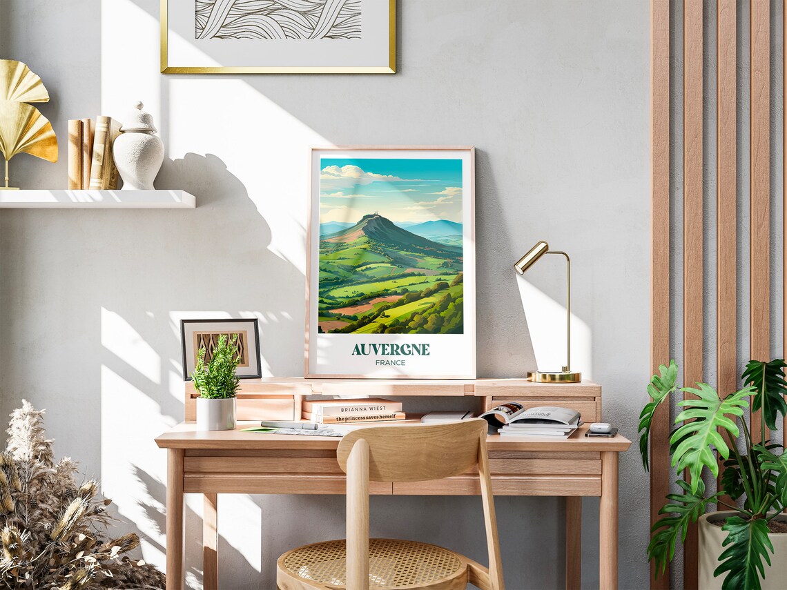 Auvergne France Volcanic Peak Green Valley Countryside Travel Poster - Image 2