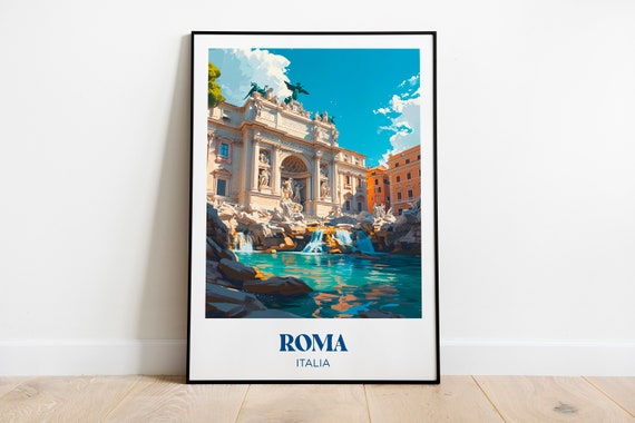 Rome Travel Poster, Trevi Fountain Watercolor Art Print