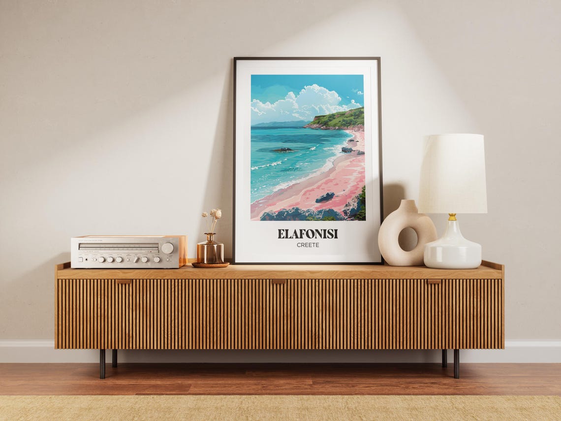Elafonisi Crete Pink Sand Beach Turquoise Water Retro Travel Poster - Image 3