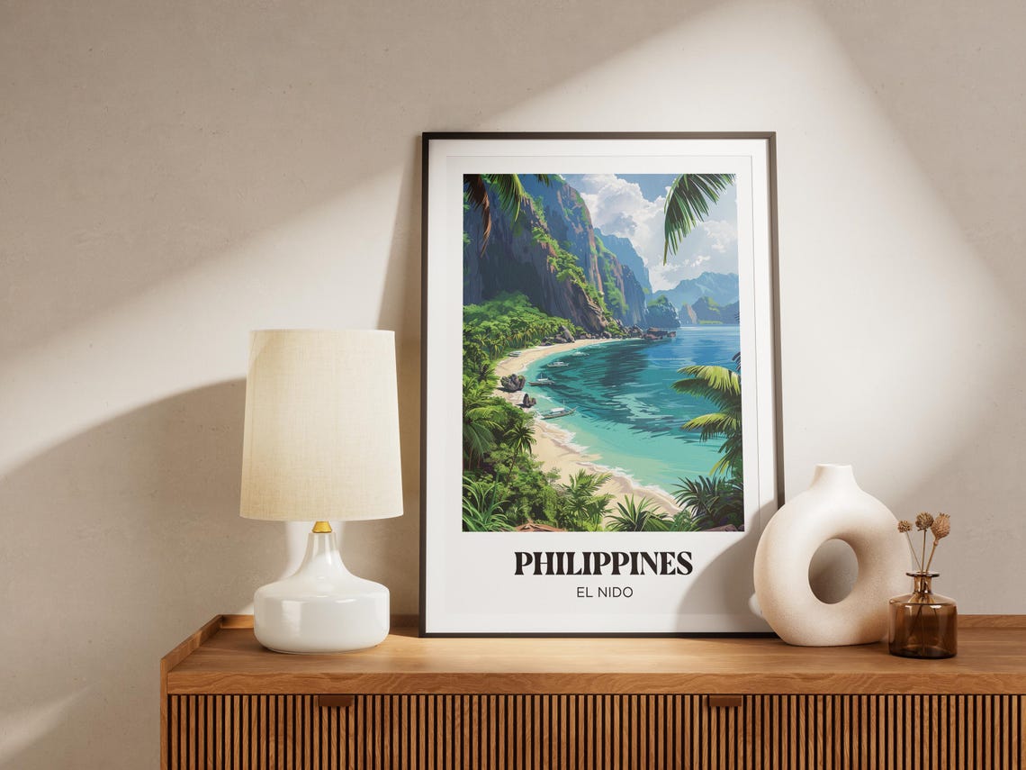 El Nido Philippines Limestone Cliffs Cove Boats Travel Poster - Image 4