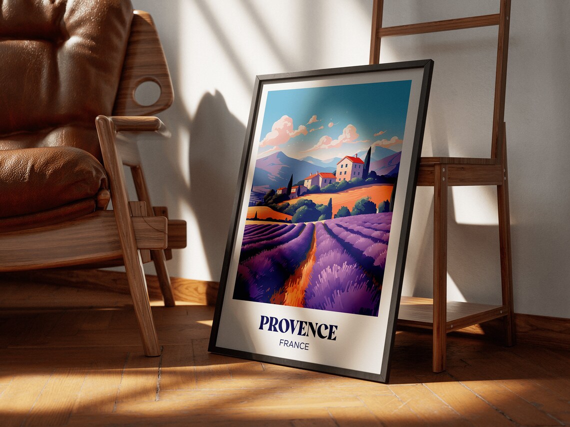 Provence France Lavender Fields Farmhouse Sunset Travel Poster - Image 2