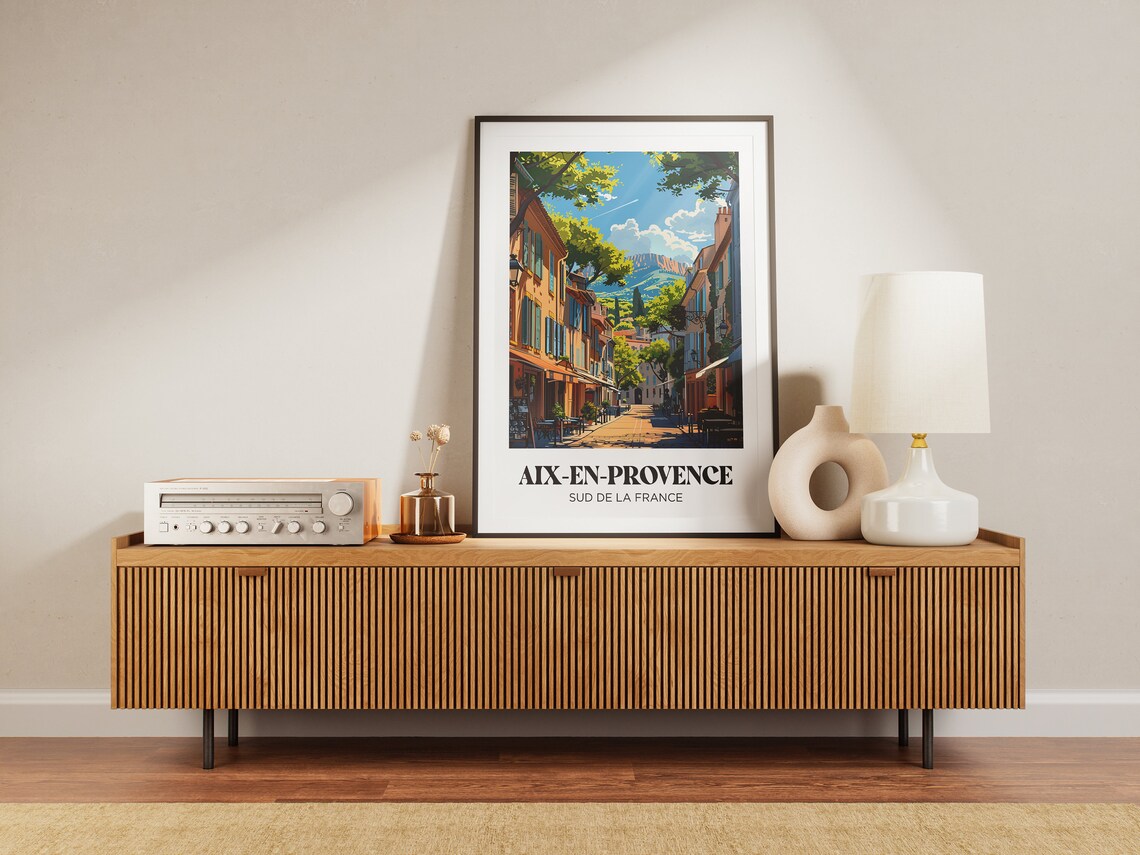 Aix-en-Provence France Sunny Old Town Street Mountain View Poster - Image 3