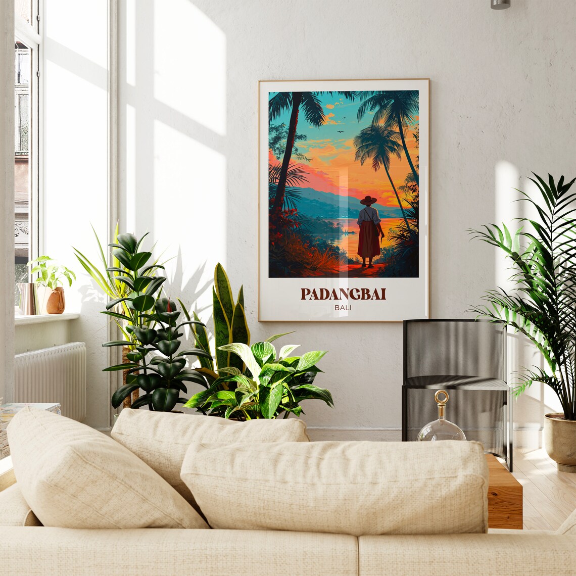 Padangbai Bali Sunset Palm Shore Traveler Silhouette Travel Poster - Image 4