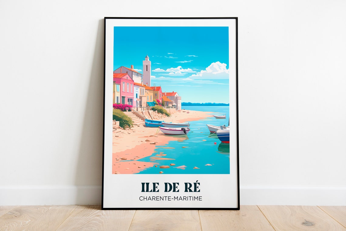 Ile de Re Charente Maritime Colorful Harbor Boats Travel Poster