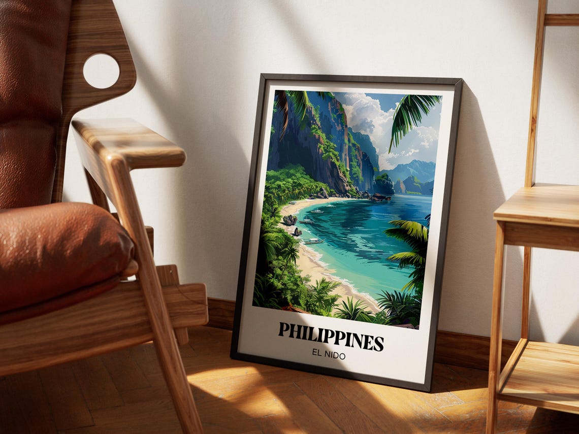 El Nido Philippines Limestone Cliffs Cove Boats Travel Poster - Image 2