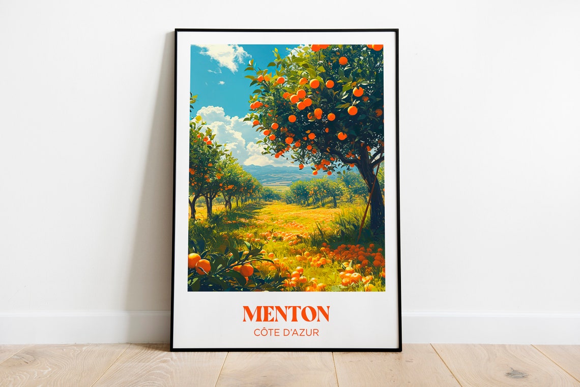 Menton Côte d'Azur Sunny Orange Groves Landscape Travel Poster