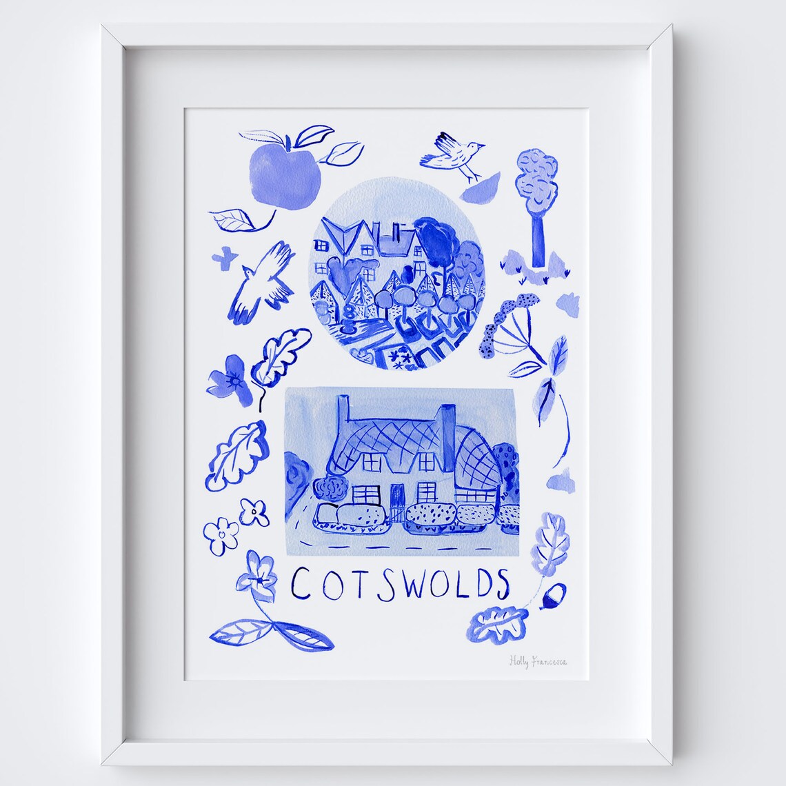 Cotswolds Scene, Blue Azulejo Tile Travel Poster