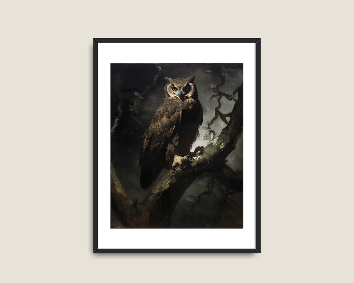 Vintage Owl Painting, Dark Academia Wall Art - Image 2