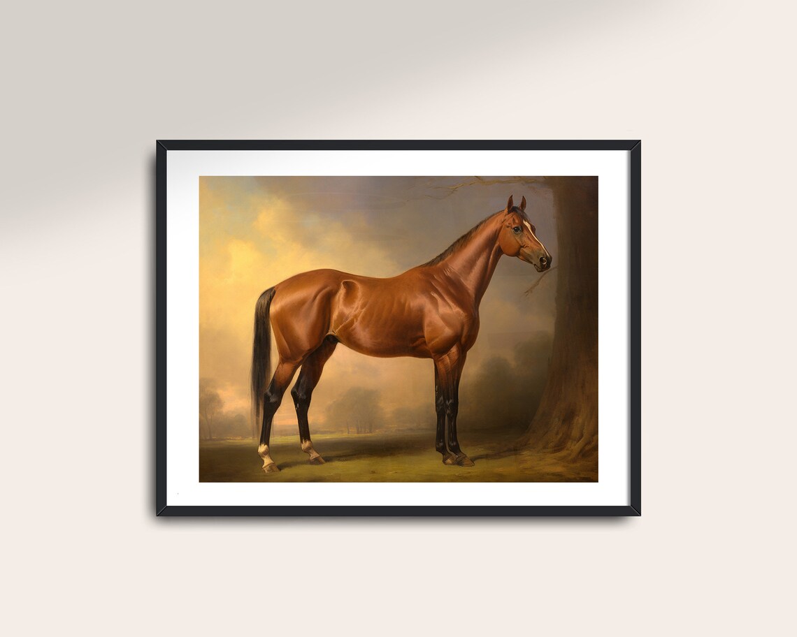 Chestnut Horse Golden Sunset Field Classic Equestrian Oil Art Poster - Image 2