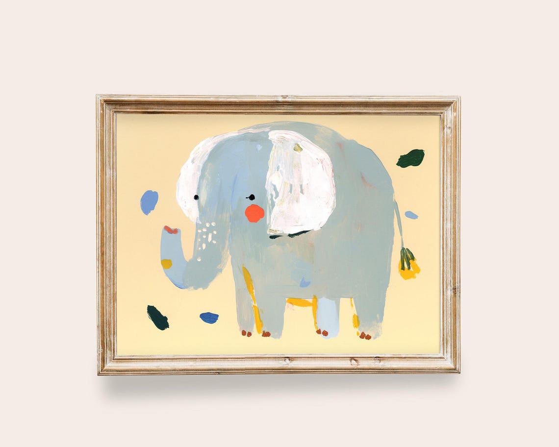 Elephant Art Art Kids Animal Art Cute Elephant Painting Adorable Animal Fun Decor