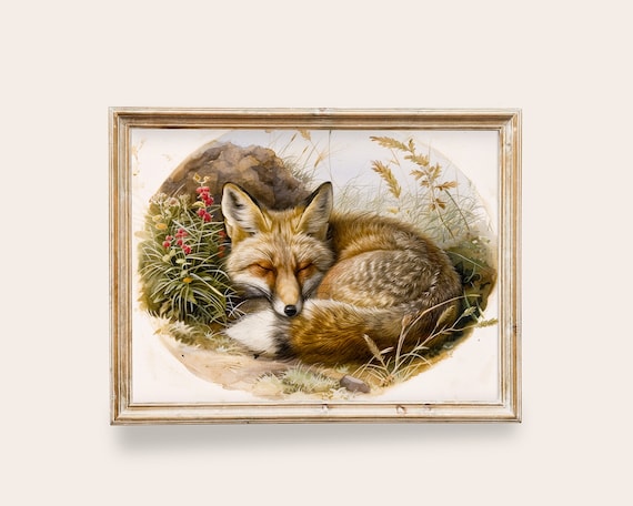 Fox Painting Vintage Art Art Vintage Animal Art Moody Dark Academia Decor Red Fox Wall Art