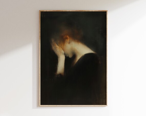 Woman Portrait Wall Art Vintage Victorian Painting Dark Academia Decor Wall Art Woman Vintage Art Dark Moody Paintings