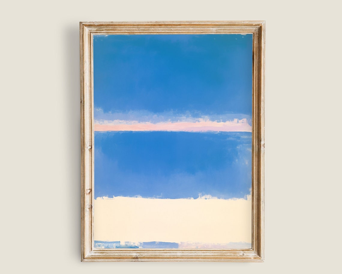 Indigo Blue Abstract Painting Minimalist Neutral Print Wall Art Light Blue Modern Art Neutral Wall Decor