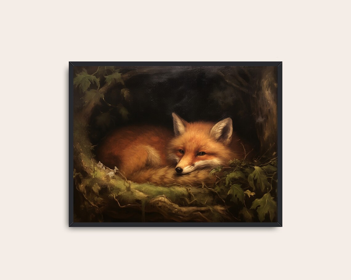 Sleeping Red Fox Vintage Animal Art Print - Image 3