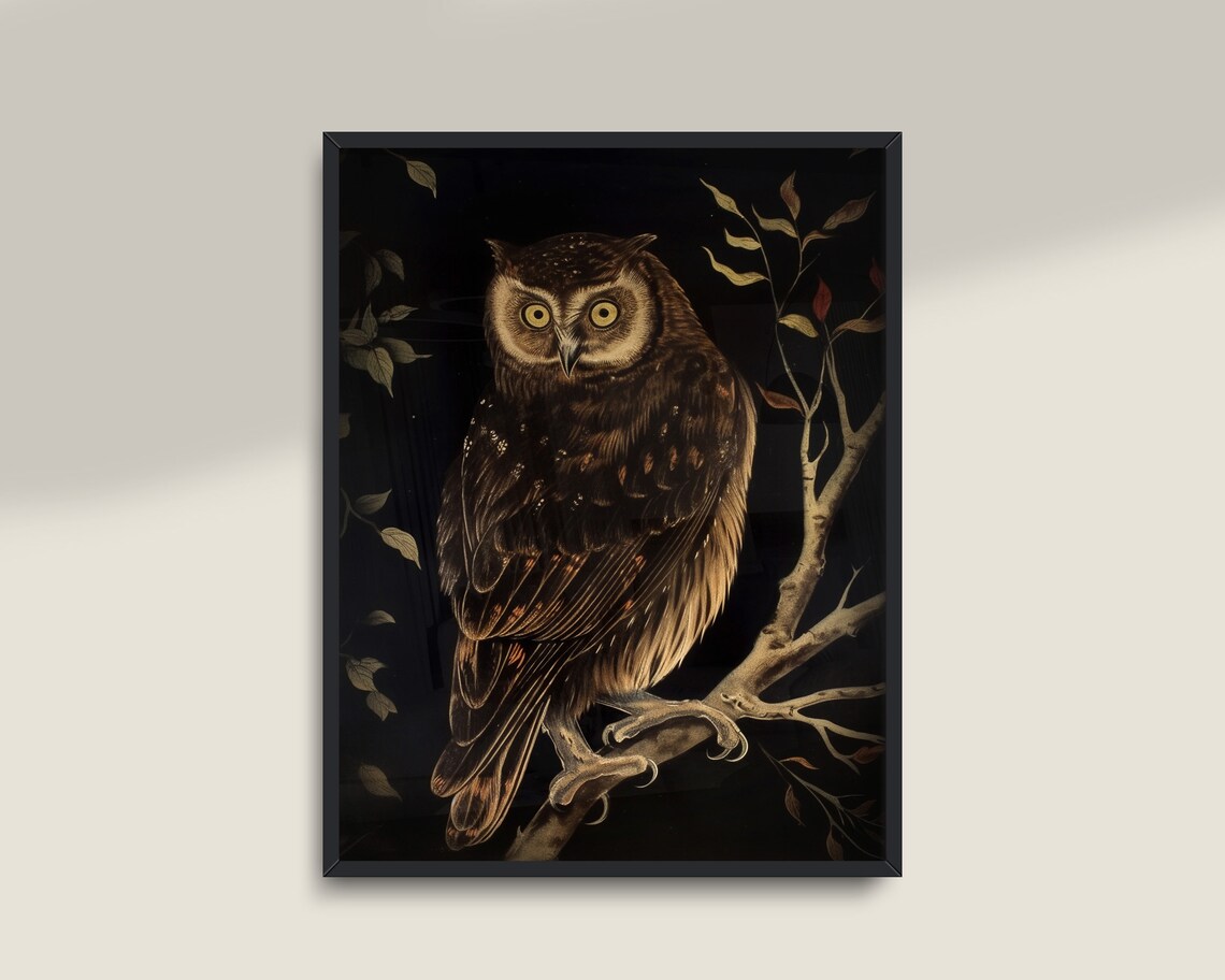 Victorian Owl Antique Cottage Decor, Art Print - Image 3