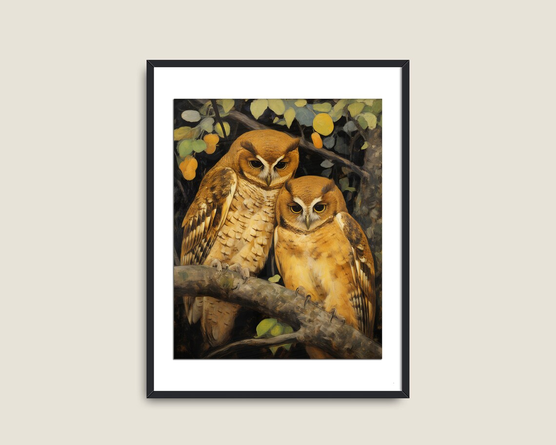 Vintage Owl Painting, Dark Academia Nature Art - Image 2