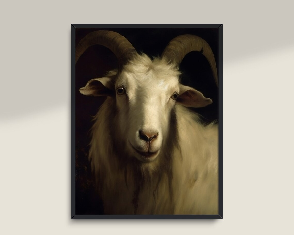 White Goat Art Print, Moody Victorian Animal Decor - Image 3