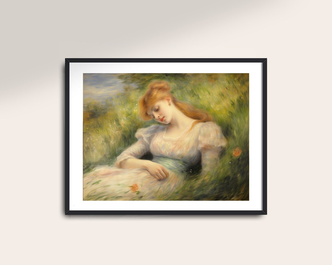 Red Haired Woman Sleeping In Summer Meadow Vintage Portrait Poster - Image 2