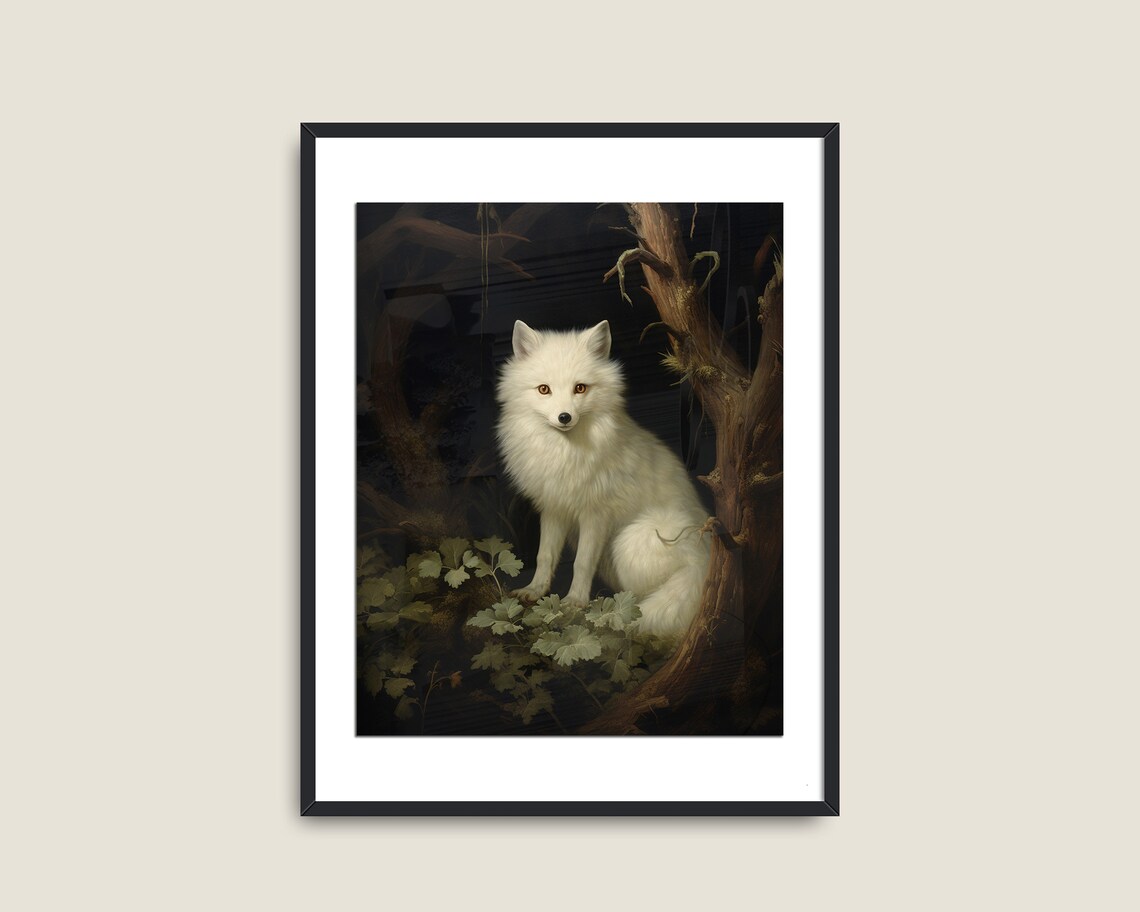 White Arctic Fox Painting, Victorian Animal Decor - Image 2