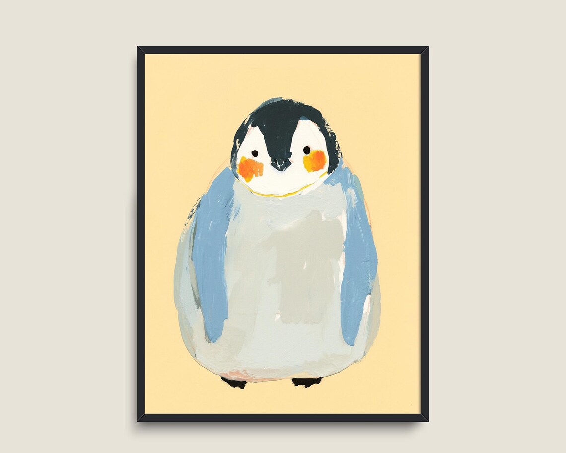 Cute Cartoon Penguin Smiling Peach Nursery Kids Animal Wall Art - Image 3