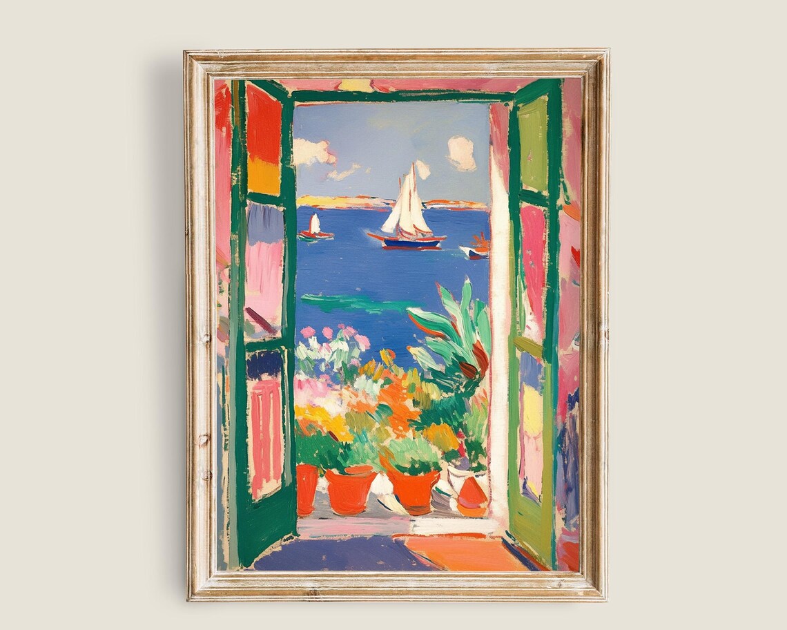 Open Window to the Sea Sailboats Fauvist Coastal Painting Poster
