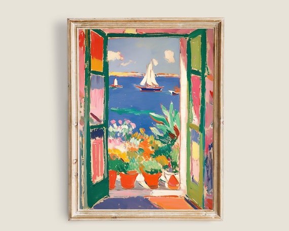 Open Window to the Sea Sailboats Fauvist Coastal Painting Poster
