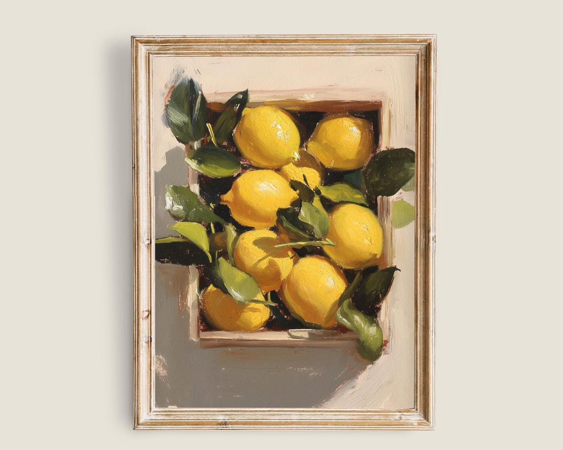 Bright Yellow Lemons In Wooden Crate Fresh Citrus Still Life Poster