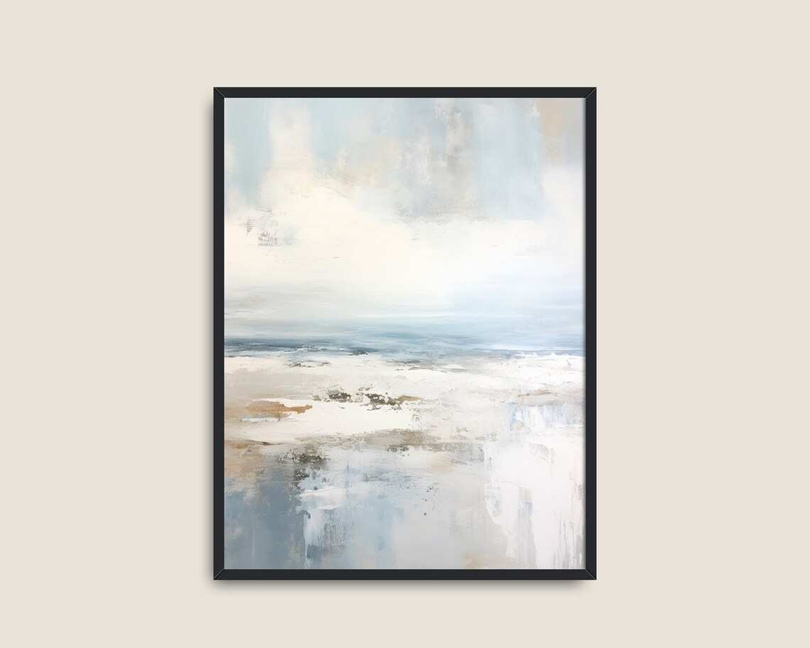 Blue Abstract Landscape, Minimalist Neutral Art Print - Image 3