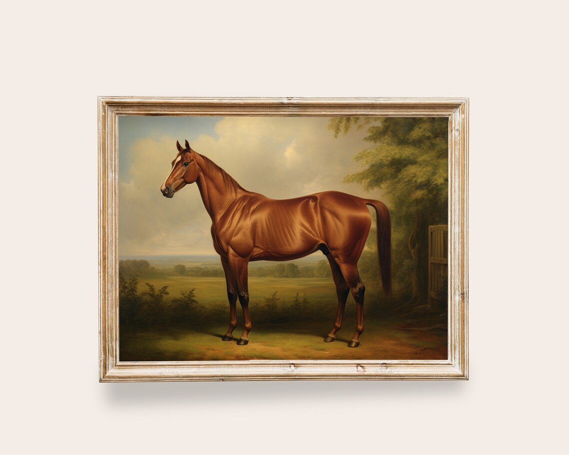 Vintage Horse Painting, Antique Farmhouse Art Print