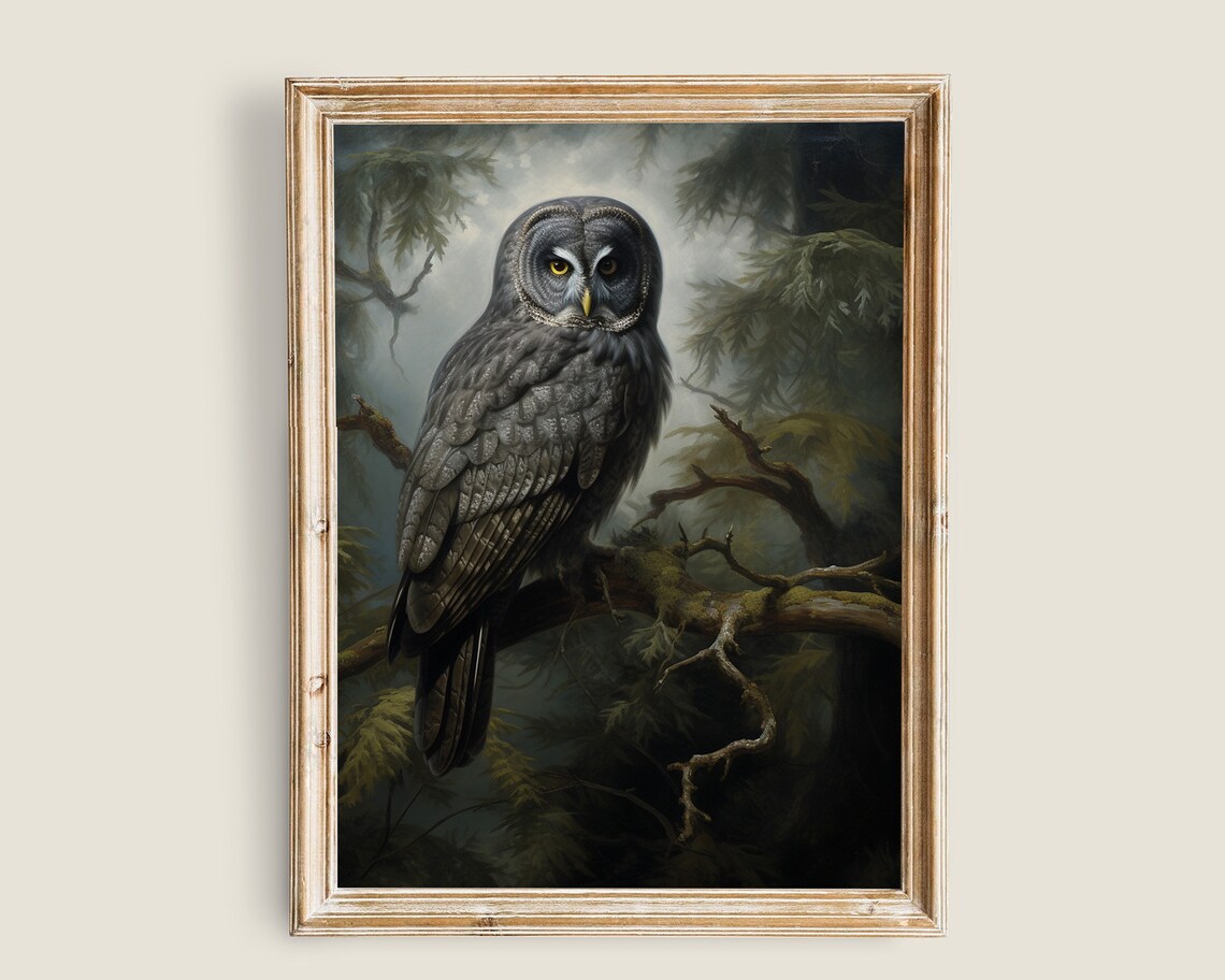 Moody Victorian Owl Art Print, Dark Academia Decor