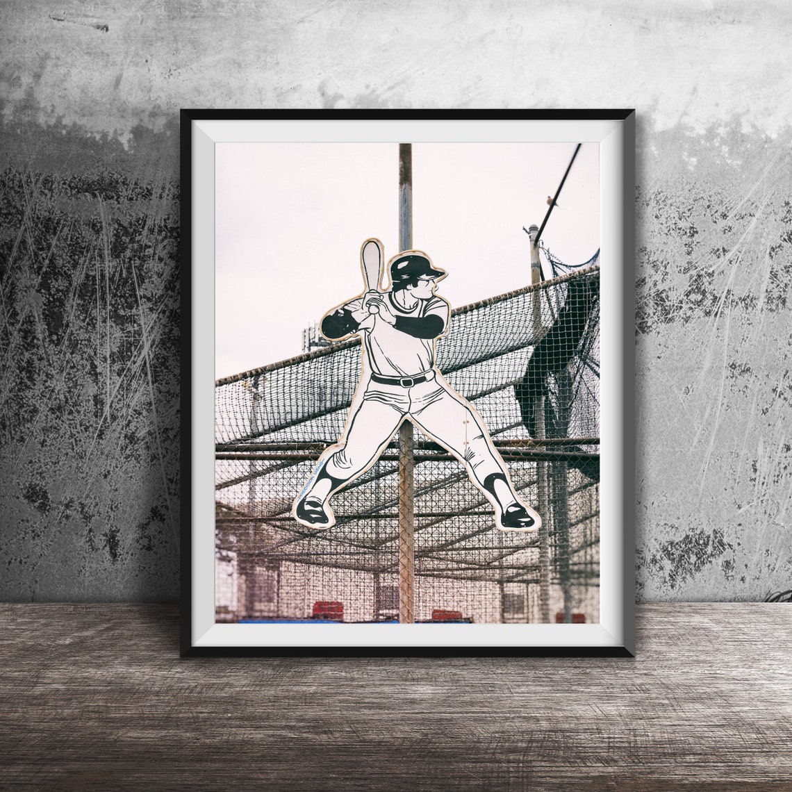 Baseball Batter Cutout at the Batting Cages Vintage Style Poster