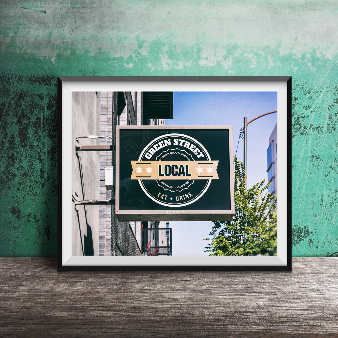 Green Street Local Eat Drink Badge Bar Sign Photography Poster