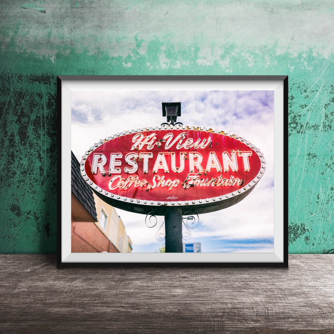 Hi-View Restaurant Coffee Shop Fountain Vintage Neon Sign Poster