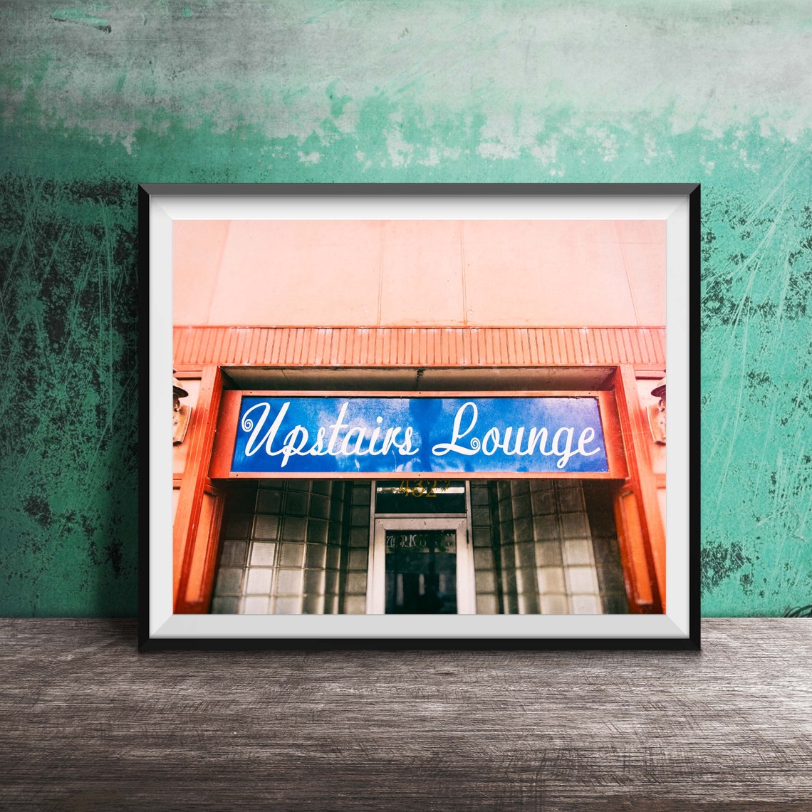 Upstairs Lounge Glowing Blue Script Neon Sign Chicago Bar Poster