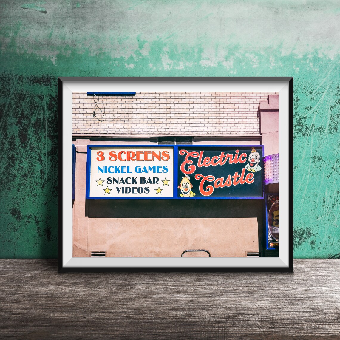 Electric Castle Vintage Arcade Neon Sign Storefront Photo Poster